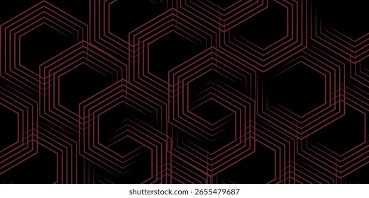 Geometric Hexagonal Pattern with Red Lines on Black Background. eps10,website