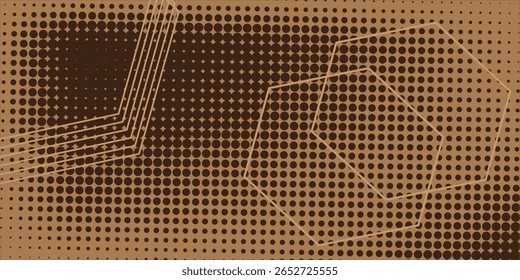 Geometric hexagonal shape. Heptagon geometric symbol. Editable stroke. Dotted grain background.