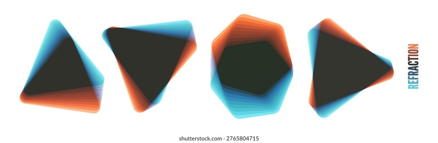 Geometric hexagonal and triangle elements isolated on a white background. Offset and overlapping layers. Semi-transparent element. Template for an invitation to an event or conference. Vector.