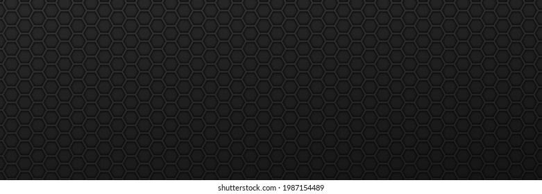 Geometric hexagons ornament background. Black carbon gears with industrial techno tracery and abstract monochrome vector surface