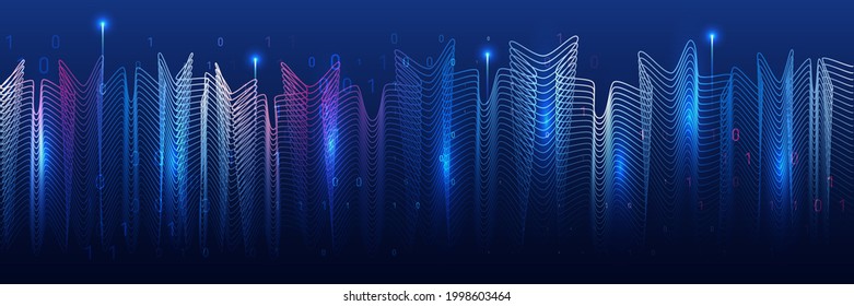 Geometric hi tech banner with gradient lines. Vector abstract background with a colored dynamic waves.