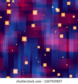Geometric Hi Tech Seamless Background. Glow Shapes Texture. Technology Poster Background. Colorful Matrix Backdrop.