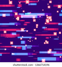Geometric Hi Tech Seamless Background. Glow Shapes Texture. Digital Movement Pattern. Virtual Space Concept.