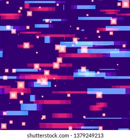 Geometric Hi Tech Seamless Background. Light Shapes Pattern. Neon Geometric Print Pattern. Music Cover Backdrop.