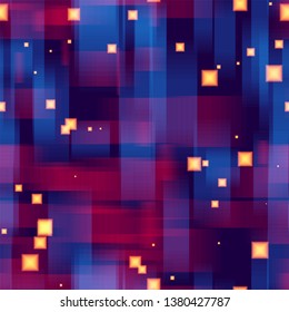 Geometric Hi Tech Seamless Background. Light Shapes Pattern. Technology Poster Background. Music Cover Backdrop.