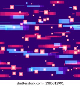 Geometric Hi Tech Seamless Background. Light Shapes Pattern. Digital Movement Pattern. Colorful Matrix Backdrop.
