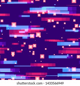 Geometric Hi Tech Seamless Background. Glow Shapes Texture. Digital Movement Pattern. Big Data Concept.