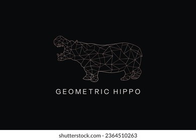 geometric hippo golden illustration design, wild hippo line art design