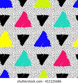 Geometric hipster seamless pattern. Hand drawn triangles texture. Marker brush stroke