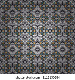 Geometric hipster tiles background. Abstract retro seamless pattern of geometric shapes. Vector illustration. Colorful mosaic backdrop in brown, blue and gray colors.