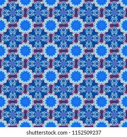 Geometric hipster tiles background. Abstract retro seamless pattern of geometric shapes. Vector illustration. Colorful mosaic backdrop in purple, blue and neutral colors.