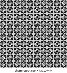 Geometric hipster tiles background. Abstract retro seamless pattern of geometric shapes. Colorful mosaic backdrop in white, gray and black colors. Vector illustration.