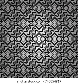 Geometric hipster tiles background. Abstract retro seamless pattern of geometric shapes. Colorful mosaic backdrop in white, gray and black colors. Vector illustration.
