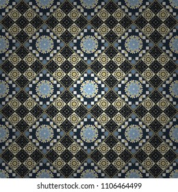 Geometric hipster tiles background. Colorful mosaic backdrop in beige, gray and black colors. Abstract retro seamless pattern of geometric shapes. Vector illustration.