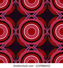 Geometric hipster tiles background. Vector illustration. Colorful mosaic backdrop in black, pink and red colors. Abstract retro seamless pattern of geometric shapes.