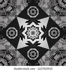 Geometric hipster tiles background. Vector illustration. Colorful mosaic backdrop in white, gray and black colors. Abstract retro seamless pattern of geometric shapes.