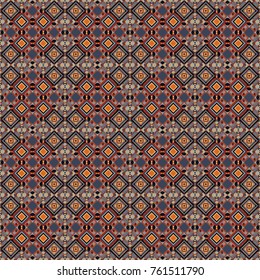 Geometric hipster tiles background. Vector illustration. Abstract retro seamless pattern of geometric shapes. Colorful mosaic backdrop in black, orange and gray colors.