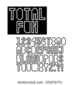 Geometric hollow font set with letters in uppercase, digits and punctuation marks