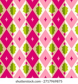 Geometrische Holly Beere mit Rhombus Muster Design für Weihnachten und Neujahr Urlaub Hintergrund.