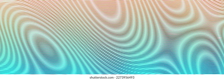 Geometric holographic neon colors linear moire texture with soft round forms Psychedelic gradient banner background for mobile apps, wall art, wallpaper, wall panel, textile, poster, interior decor. 