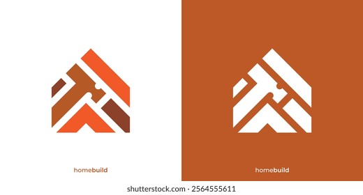 Geometric Home Build Logo. House Construction, Hammer Tool and Home Icon Graphic. Home Service Logo Design Template.