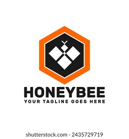 geometric honey bee logo template in hexagon shape