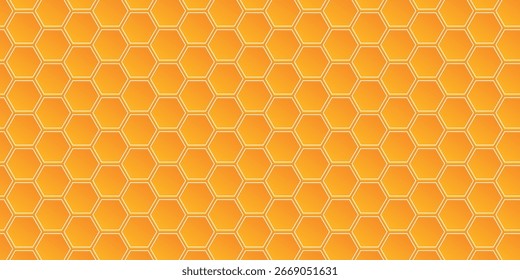 Fondo geométrico del panal. Gradiente naranja. Patrón hexagonal sin costuras. Contorno blanco