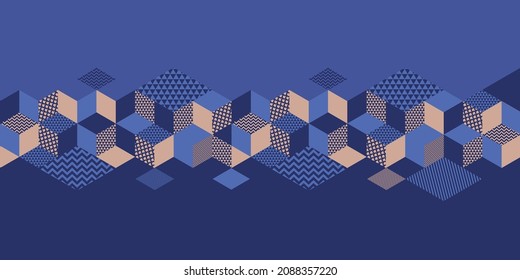 Geometric horizontal background with hexagons in 2022 year blue hue. Vector image for header, print and web design.
