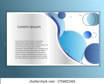 Geometric, horizontal, colorful layout of the poster is made in blue. Vector design Abstract banner with geometric objects for advertising, marketing, website promotion. Vector image.
