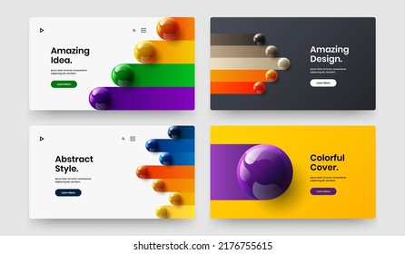 Geometric horizontal cover design vector template collection. Abstract 3D balls poster concept bundle.