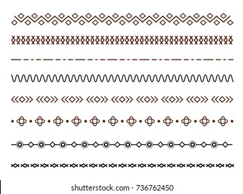Geometric horizontal decor line border and text design element. Collection  Dividers vector set isolated.