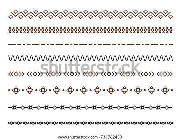 Geometric horizontal decor\
line border and text design element. Collection  Dividers vector\
set isolated.