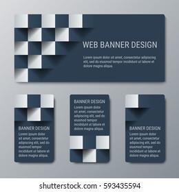 Geometric horizontal and vertical banners with the 3D effect for business website. Four template for the header of the site and advertising banners