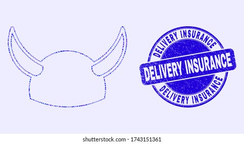 Geometric horned helmet mosaic icon and Delivery Insurance stamp. Blue vector round grunge stamp with Delivery Insurance phrase. Abstract collage of horned helmet designed of round, tringle,