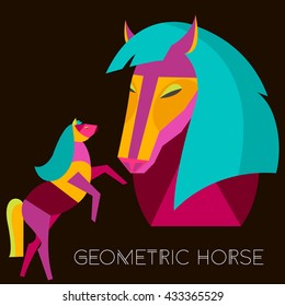 Geometric horse. Abstract horse set in flat style. Vector illustration