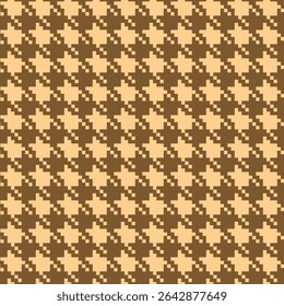 Geometric houndstooth beige seamless pattern with pied-de-poule ornament. Monochrome graphic design. Modern minimalist stylish squared background. Vector chequered motif for fabric, textile.