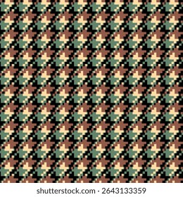Padrão geométrico houndstooth bege sem costura com ornamento pied-de-poule. Design gráfico monocromático. Moderno minimalista fundo quadrado elegante. Motivo quadriculado vetorial para tecido, têxtil.