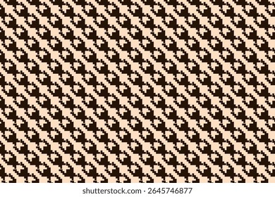 Padrão geométrico houndstooth bege sem costura com ornamento pied-de-poule. Design gráfico monocromático. Moderno minimalista fundo quadrado elegante. Motivo quadriculado vetorial para tecido, têxtil.