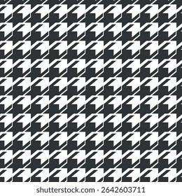 Padrão geométrico sem costura preto e branco com ornamento pied-de-poule. Design gráfico monocromático. Moderno minimalista fundo quadrado elegante. Motivo quadriculado vetorial para tecido, têxtil.