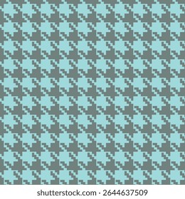 Geometric houndstooth blue seamless pattern with pied-de-poule ornament. Monochrome graphic design. Modern minimalist stylish squared background. Vector chequered motif for fabric, textile.