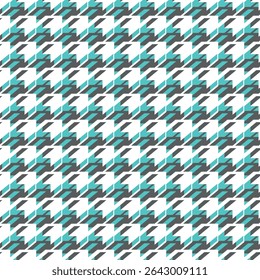 Geometric houndstooth blue and white seamless pattern with pied-de-poule ornament. Monochrome graphic design. Modern minimalist stylish squared background. Vector chequered motif for fabric, textile.