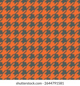 Padrão geométrico houndstooth laranja sem costura com ornamento pied-de-poule. Design gráfico monocromático. Moderno minimalista fundo quadrado elegante. Motivo quadriculado vetorial para tecido, têxtil.