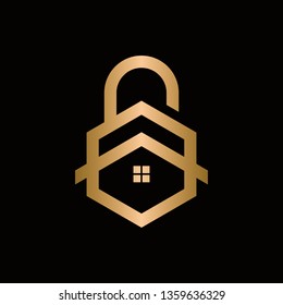 Geometric house and key logo, icon. Clean design of real estate security symbol. Logo - Vector - Template