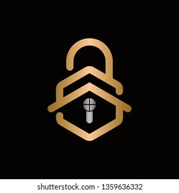 Geometric house and key logo, icon with letter S, Clean design of real estate security symbol. Logo - Vector - Template
