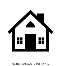 Geometric house logo. Minimalist black house icon, sign or symbol, perfect for representing residential or real estate concepts in trendy way. Vector house silhouette, isolated on white background. 