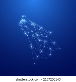 Geometric howling Wolf. Head of wild wolf in the form of constellation on blue background. Stock vector illustration.