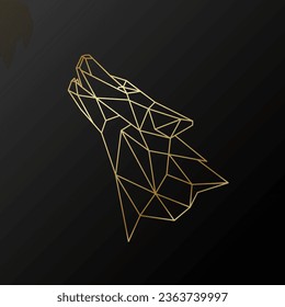 Geometric howling wolf side view. Golden head of a wild wolf in a linear style. Concept of leader.
