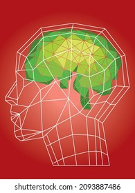 Geometric, Human Profile, Brain Illustration AI Medical Technology Image, Graphic Material