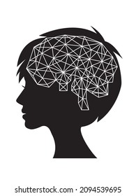 Geometric, Human Profile, Illustration Of Female Brain AI Medical Technology Image, Graphic Material