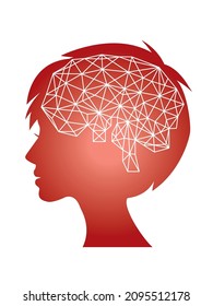 Geometric, Human Profile, Illustration Of Female Brain AI Medical Technology Image, Graphic Material